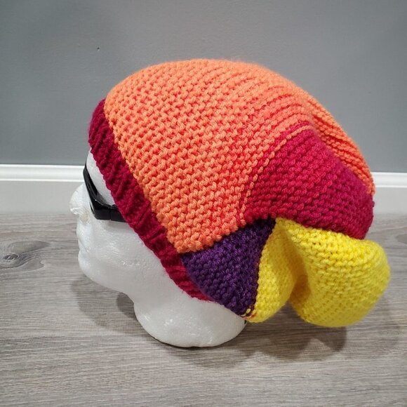 Handmade Colorful Ombre Slouchy Knit Beanie Hat  Rainbow Outdoors Yellow Red - Picture 2 of 13